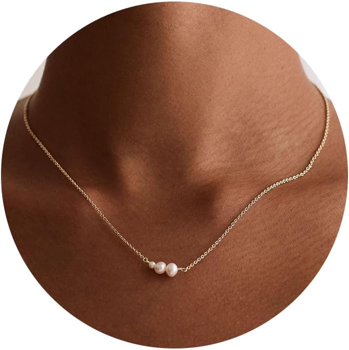 Treasure Bender Pearl Necklaces for Women Trendy, 14k Gold Plated Dainty Necklace Simple Pearl Drop Single Charm Pendant Necklace Birthday Wedding Gifts Gold Jewelry for Women - Image 1